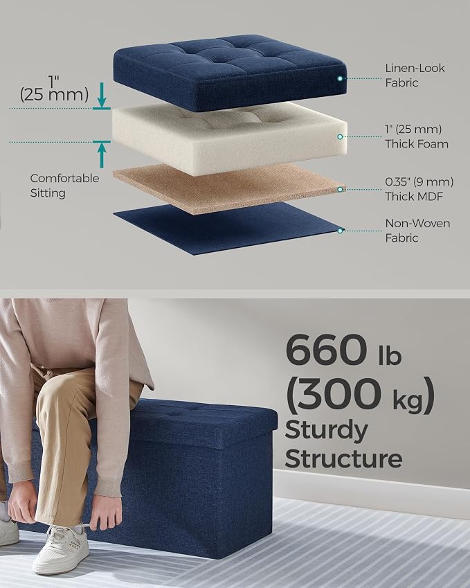 SONGMICS Mazie Collection - 43 Inches Storage Ottoman, Foldable Storage Bench with Flipping Lid, 660 lb Load Capacity, for Entryway, Living Room, Bedroom, Midnight Blue ULSF076Q02 - Image 5