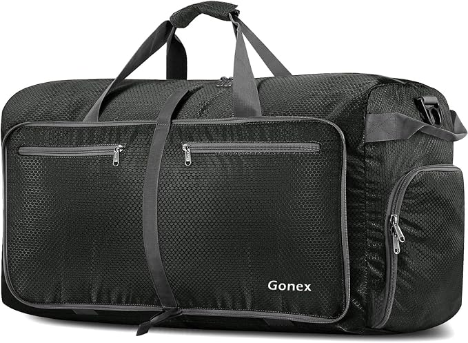 Gonex 150L Foldable Travel Duffle Bag with Shoe Compartment, Lightweight | 210D Nylon, Water-Repellent, Folds Compact, Multiple Pockets, Luggage Sleeve, Family Travel & Camping, Grey by Gonex