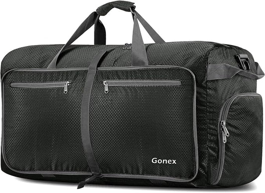 Gonex 150L Foldable Travel Duffle Bag with Shoe Compartment, Lightweight | 210D Nylon, Water-Repellent, Folds Compact, Multiple Pockets, Luggage Sleeve, Family Travel & Camping, Grey by Gonex