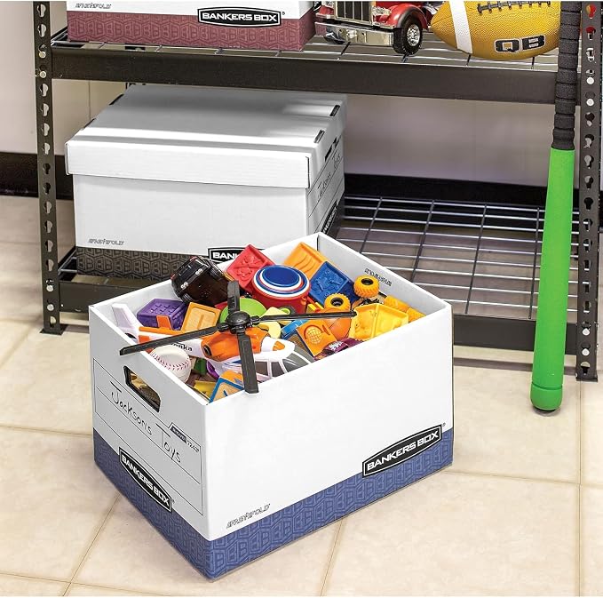 Bankers Box 12-Pack R-Kive Heavy Duty File Storage Boxes with Lids, FastFold Assembly, Letter/Legal, (07243) - Image 4