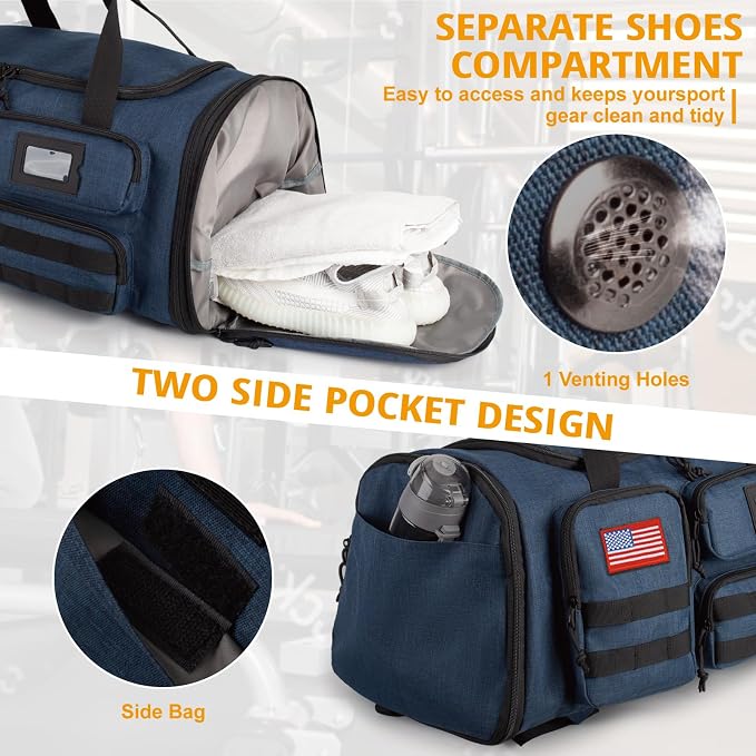 Expandable Gym Bag for Men,Tactical Large 3-in-1 Travel Duffle Backpack Bag | Water-Resistant Sports Bag With Shoes Compartment,Multi-Functional Travel Duffel Bag For Weekend, Overnight, Workout,Camping - Image 5