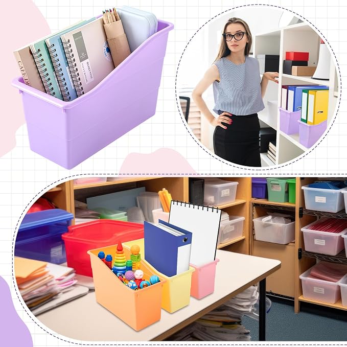 Blosssound 6 Set Book Bins for Classroom Stackable,Pastel | Plastic Baskets with Labels, Slanted Front, Library Supplies Organizers, Desktop Storage Bins, Teachers Home School Use - Image 5