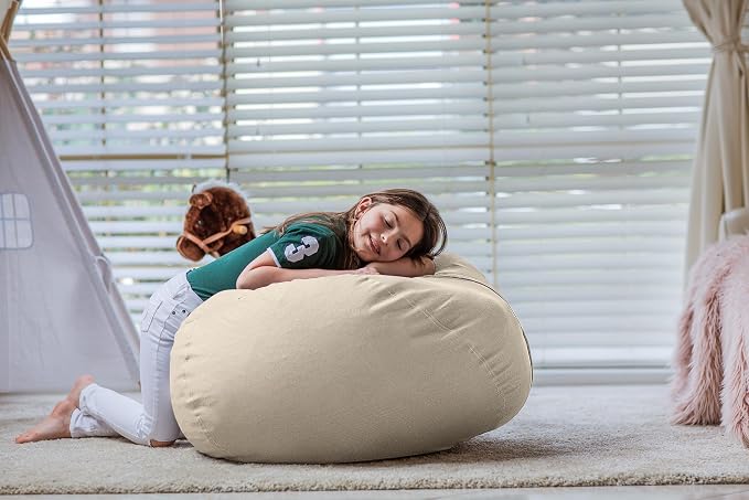 WEKAPO Stuffed Animal Storage Bean Bag Chair Cover for Kids | Stuffable Zipper Beanbag for Organizing Children Plush Toys Large Premium Cotton Canvas (Almond Oil, X-Large) - Image 7