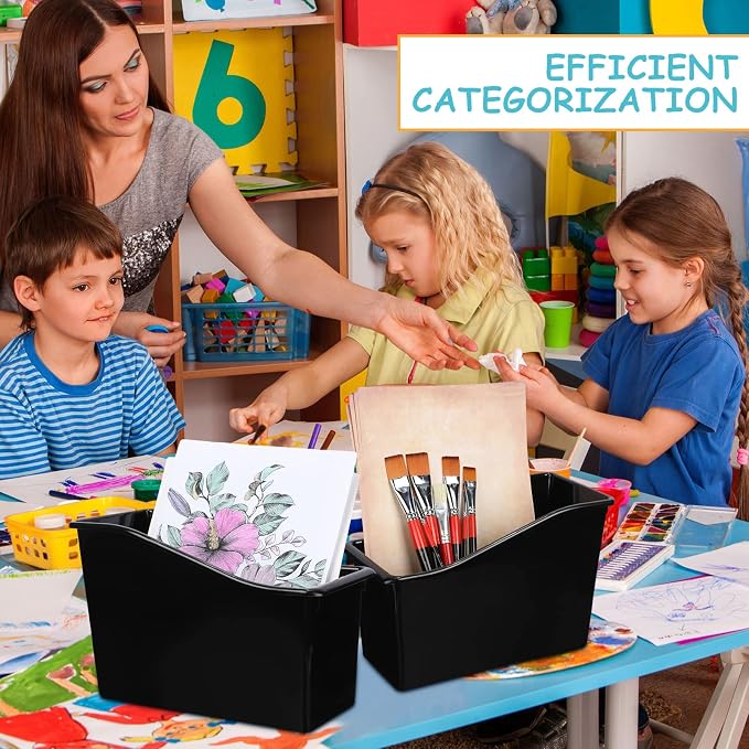 Fuutreo Classroom Book Bins Plastic Organizer Box, Black, 12 Pcs | Binder Magazine Holder File Container Storage Folder Cube for Home Office School Library Organization Supplies - Image 4