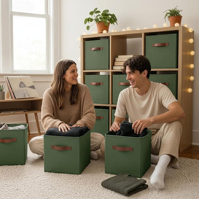 GRANNY SAYS 11 Inch Cube Storage Bins, Cube Organizer, Olive Green, 6-Pack | Collapsible Storage Boxes with Thickened Base Plate, Sturdy Handles, Decorative Baskets for Shelves, Closet - Image 6