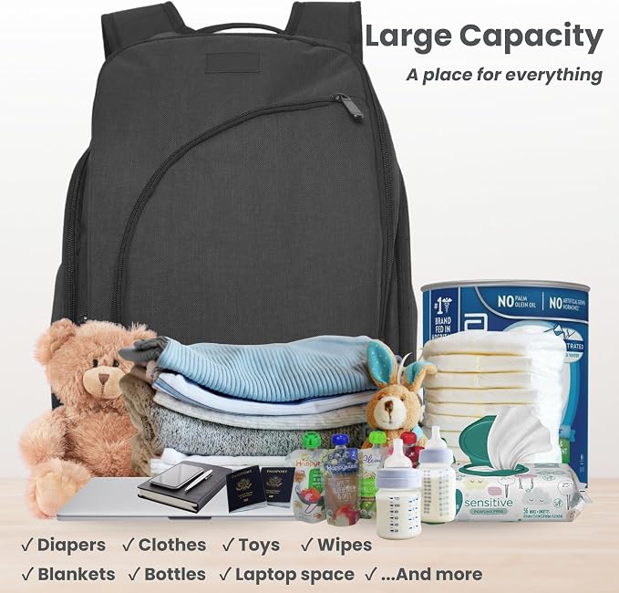 JOHAR Travel Diaper Backpack, Waterproof, Anti-Theft, Black | Spacious, Waterproof with Changing Pad, Insulated Pockets, Anti-Theft Pocket - Image 2