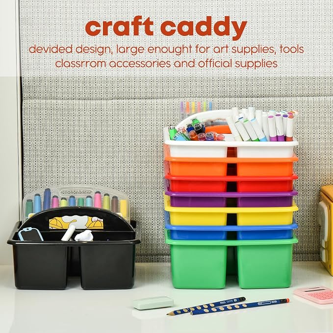 ALINK Plastic Classroom Caddy Organizer with Handle, 6-Pack 3 Compartments, Teacher Supply Storage Caddy for Classroom Organization, Table, Desk, Office, Craft Art for Kids - Black - Image 5