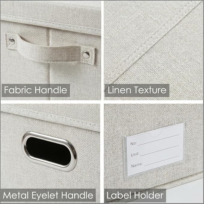Storage Bins with Lids [3-Pack] Linen Fabric Foldable Storage Boxes Organizer Containers Baskets Cube with Cover for Bedroom Closet Office Beige (23.4X15.9X11.4) - Image 6