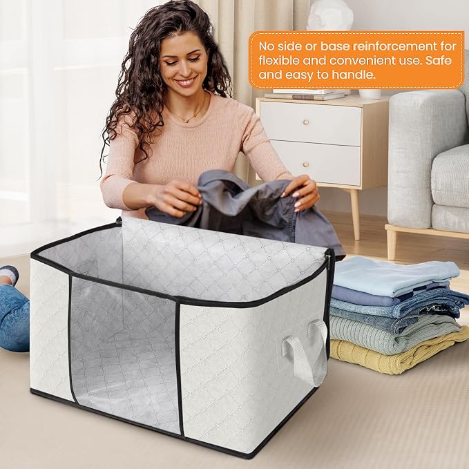6 Pack Storage Bags for Clothes Blanket Storage Bins with Lids | Foldable Closet Organizers with Zippers,Window and Handles,Fabric Storage Bins for Sweater,Comforter,Bedding,Dorm essentials - Image 3