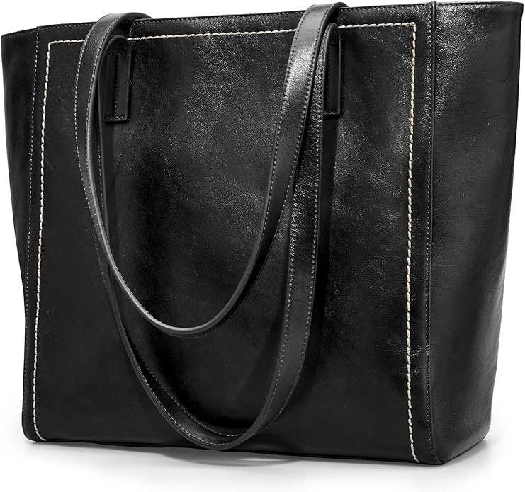 befen Vintage Genuine Leather Work Tote Bag for Women, Tote Bag with Zipper | Large Tote Bag with Zipper Leather Purse and Handbags with Compartment, Vintage Genuine Leather Work Tote Bag for Women by befen-