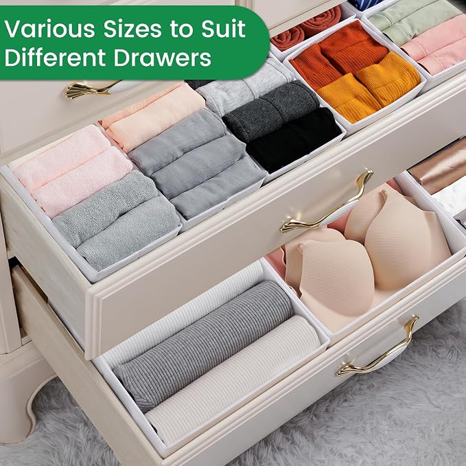 16 Pack Underwear Drawer Organizer, Drawer Organizer Clothes, Foldable Cloth Storage Box Closet Dresser Drawer Divider Organizer for Clothes, Scarves (White) - Image 5