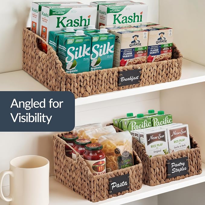 Best Choice Products Water Hyacinth Pantry Storage Baskets, Wicker Baskets w/Built-in Handles, Handwoven Shelf Baskets for Organizing, Pantry Organizers and Storage, 3-Pack - Chestnut - Image 5