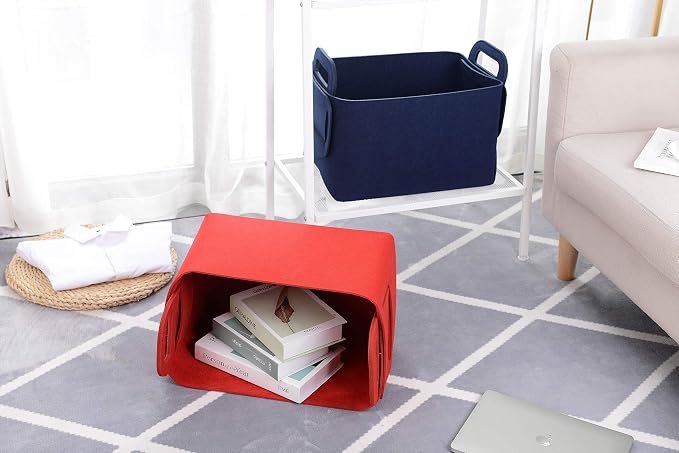 Minoisome Storage Basket Felt Storage Bin Collapsible& Convenient Box Organizer with Carry Handles for Office Bedroom Closet Babies Nursery Toys Laundry (Red, 17.9inch（L）×12.2inch（W）×11.6inch（H）) - Image 5