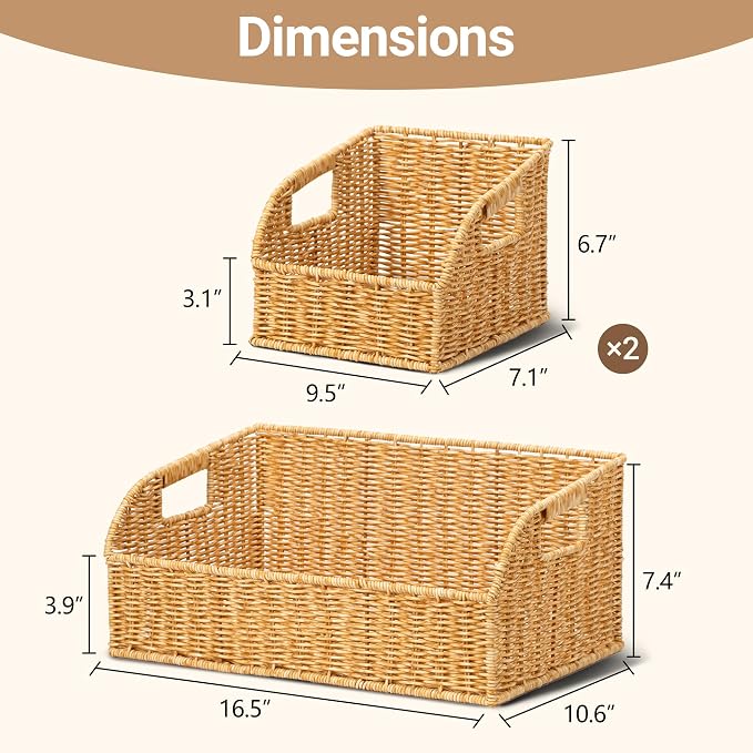 Brownlily Faux Wicker Pantry Storage Baskets, Natural-Single Set (3-Piece) | Handwoven Baskets for Organizing with Built-in Handles, All-Purpose Storage Baskets with Chalkboard for Shelves,Laundry Room - Image 3