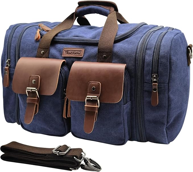 Wildroad Canvas Duffle Bag - 60L Expandable Weekender Overnight Travel Bag | Gifts for Men, Holiday Birthday Gift for Dad, Husband & Partner, Carry-on Size by WILDROAD