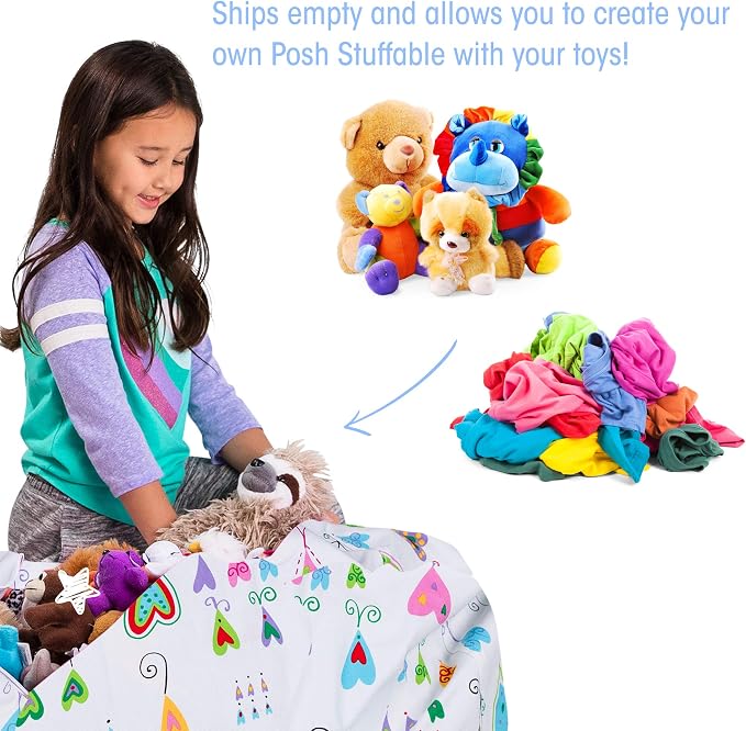 Posh Stuffable Kids Stuffed Animal Storage Bean Bag Chair Cover - Childrens Toy Organizer, Large-38 - Canvas Multi-Colored Hearts on White - Image 3