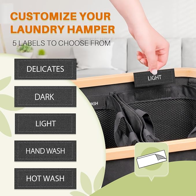145L Laundry Hamper with Lid, 3 Section Laundry Basket with 3 Removable Bag | Clothes Hampers for Laundry with Bamboo Frame Handle, Large Dirty Clothes Hamper for Laundry Room, Bathroom, Bedroom, Grey - Image 6