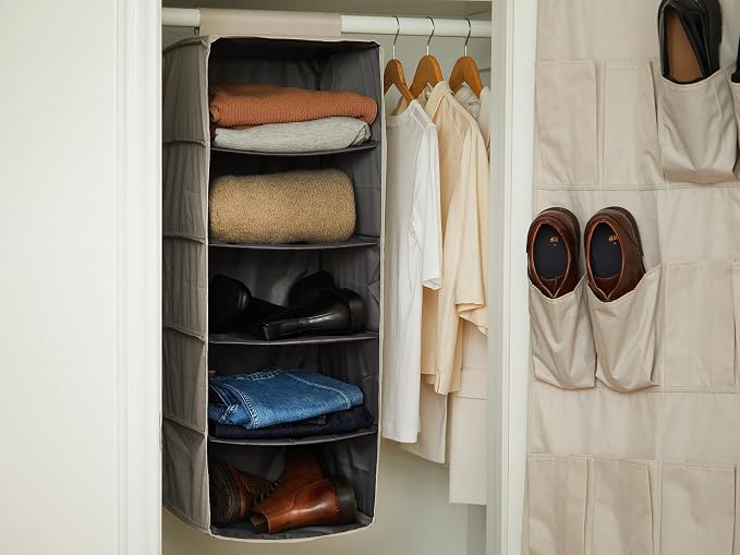 Covermates Hanging Closet Organizer, 13.5"W x 13.5"D x 34"H, Beige Heather | durable polyester construction, label window, 3-year warranty - Image 6
