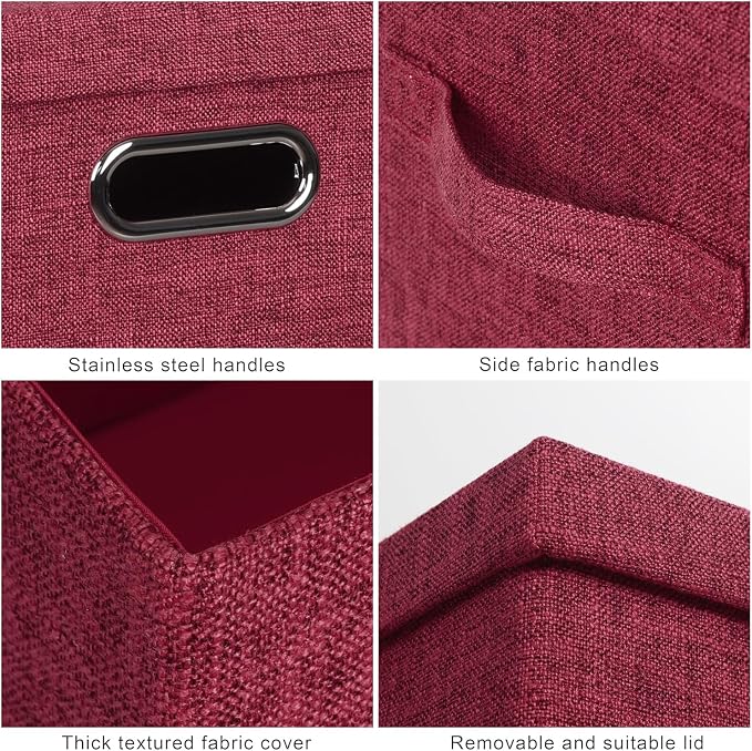 Storage Bins with Lids Fabric Closet Organizers Cubes Office Organization | 36 Quart 3 Pack Bright Red Collapsible Stackable Linen Fabric 4 Handles Bedroom Closet Cabinet Under Bed Clothes Toy Office - Image 7