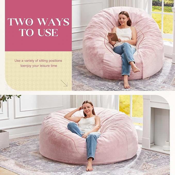 Hobestluk Bean Bag Chair for Adult Giant Beanbag with Filler Pink 6FT | Breathable Material Removable Machine Washable Cover Memory Foam Living Room Bedroom Reading Gaming Oversized Large Big - Image 3