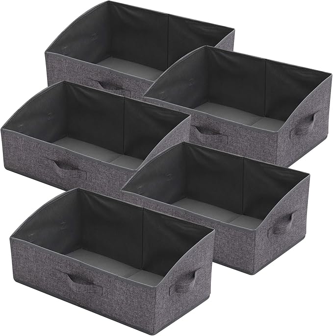 TENABORT 5 Pack Trapezoid Large Foldable Closet Storage Bins with Handle, Fabric Storage Organizer Cube Cloth Containers Linen Box Shelf Baskets for Clothes Clothing Shelves Wardrobe by TENABORT