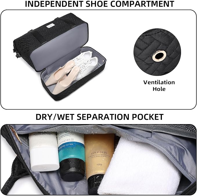 Duffle Bag for Travel, Weekender Bag with Shoe Compartment, Carry On Overnight Bag for Women with Toiletry Bag, Gym Bag with Wet Pocket, Hospital Bags for Labor and Delivery Beige - Image 3