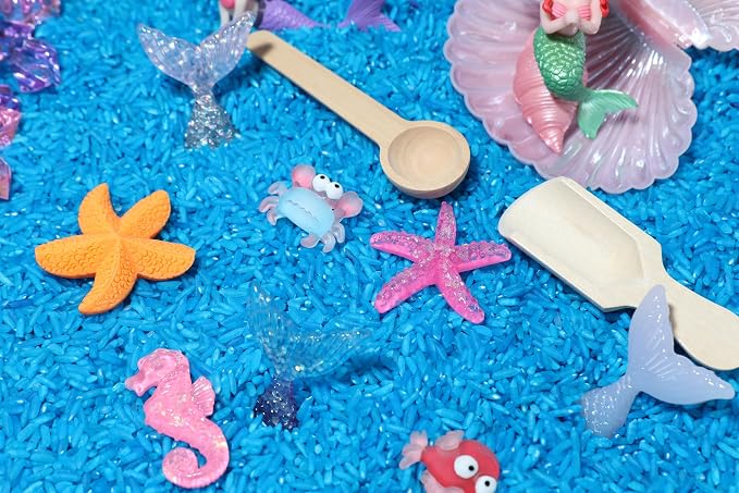 Mermaid Sensory Bin Kit for Kids | Blue Rice, Pinto Beans, Mermaids, Gems, Shells & Treasure Chest – Ocean-Themed Sensory Play with Storage Bin - Image 7
