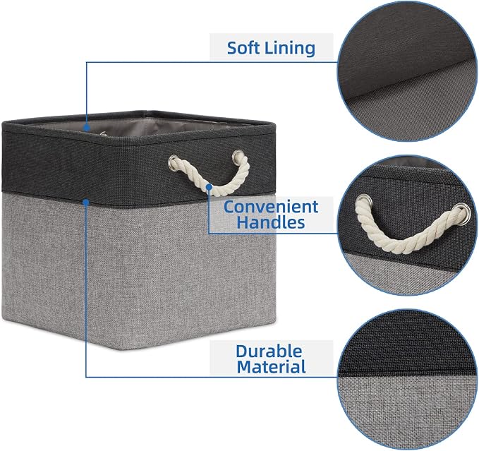 Temary Baskets 4 Pack Fabric Storage Cube Storage Baskets 13x13x13 Storage Cube Bins for Shelves with Handles, Basket for Organizing (Black&Gray) - Image 5