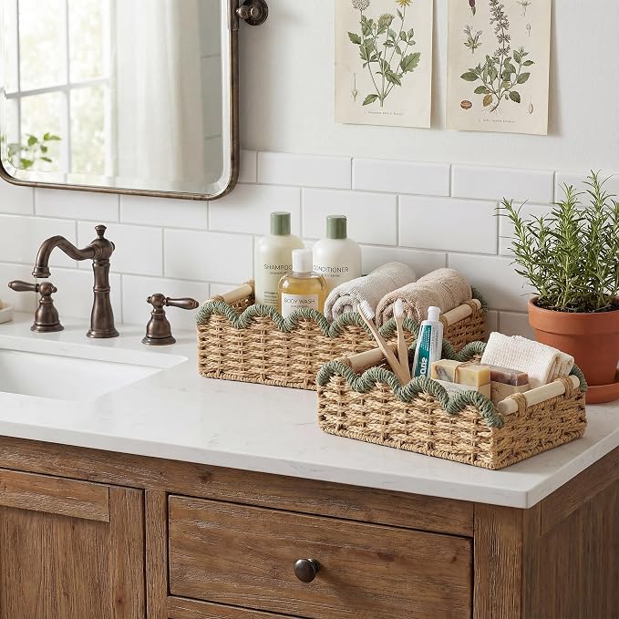 StorageWorks Toilet Paper Storage Baskets, Wicker Baskets for Organizing | Scalloped Wicker Basket for Living Room, Decorative Scalloped Baskets for Storage, Wicker Baskets for Organizing and Decor - Image 7