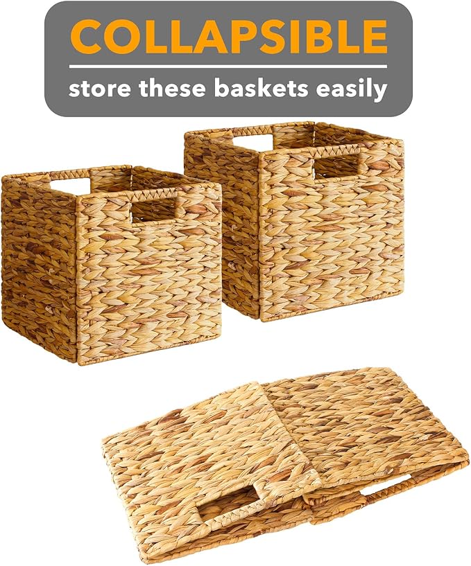 SpaceAid 4 Pack Wicker Basket, Storage Baskets for Organizing, Woven Rattan Basket with Handles for Shelves, Water Hyacinth Large Cube Organizer Storage Bin, 12x12x12 inch, Natural - Image 7