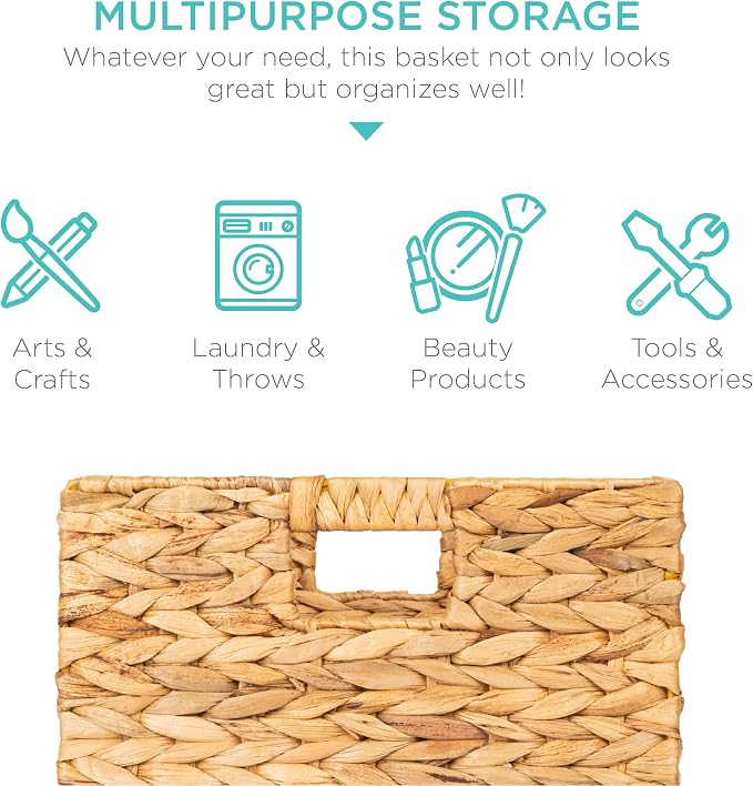 Best Choice Products 12x12in Hyacinth Baskets, Rustic Set Of 5 Multipurpose Collapsible Storage Organizer, Handwoven Laundry Totes for Bedroom, Living Room, Shelves w/Inserts - Natural - Image 5