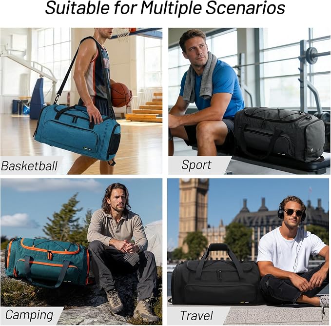 MIER Large Gym Bag for Men 60L Duffel Bag with Shoe Compartment | Lightweight & Durable Sports Duffles; Suited for Workout Fitness Travel Weekender; Water Resistant; Adjustable Shoulder Strap - Image 7