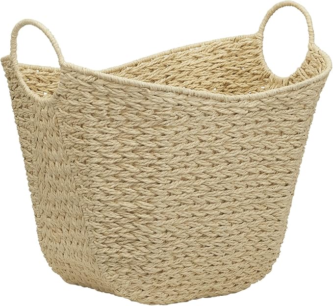 Household Essentials Cream Paper Rope Basket with Handles, Natural Woven Storage Basket by HouseholdEssentials