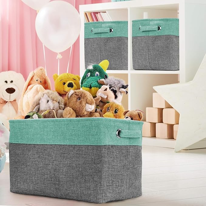Sorbus Premium Fabric Storage Cubes 15 Inch - Big Sturdy Collapsible Storage Bins with Dual Handles - Foldable Baskets for Organizing - Decorative Cube Storage Bins for Home & Office Use- 3 Pack| Teal - Image 3