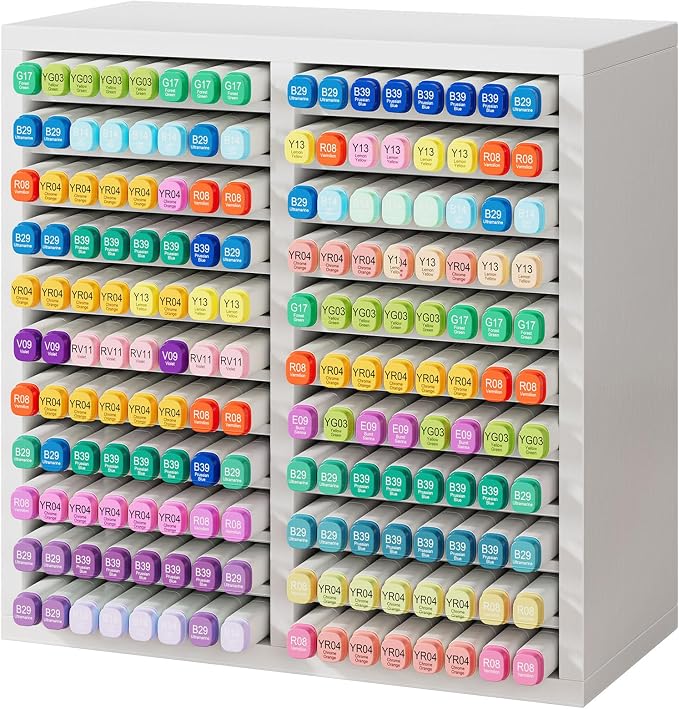 YMYNY Wooden Marker Organizer Desktop Storage White11.81x5.31x11.81 HMR001W | Hold 176 Markers,Pens,Pencils,Art Brushes Stationary Organizer Pencil Holder with 22 Compartments for Home,Classroom by High-qualityhomefurnishing