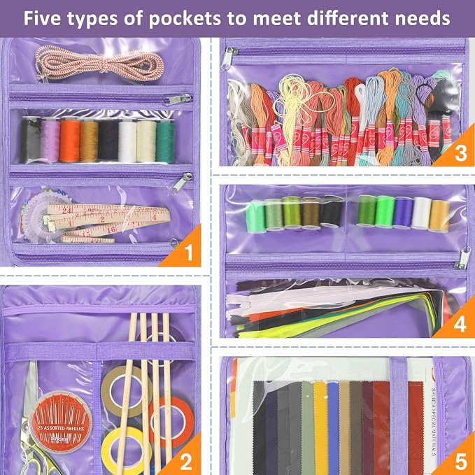 FINPAC Sewing and Craft Supplies Storage Tote Bag with Clear Pockets | Large Art Organizer Caddy Travel Packing Shoulder Bag for Knitting, Sewing Accessories - Image 3
