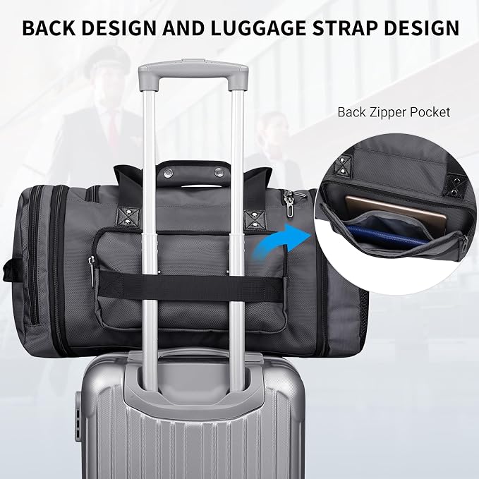 WITZMAN Mens Duffle Bag Expandable 50L Travel Gym with Shoe Compartment | Nylon, Large, With Dry-wet Pocket, Fits 16" Laptop, Carry-on Bag, For Sports Weekender Overnight, B695 Silvery Grey - Image 6
