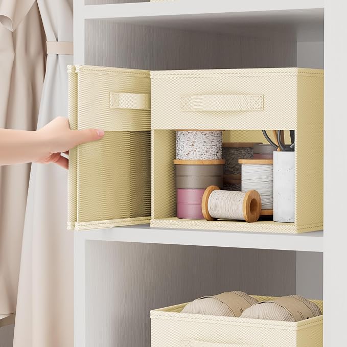 DIMJ Storage Cubes, Cube Storage Bin, 8 Pack Foldable Storage Cubes with Window, Closet Storage Bins with Handle, 11x 11 inch Closet Organizer Bins for Clothes, Toys, Books (Beige ) - Image 4