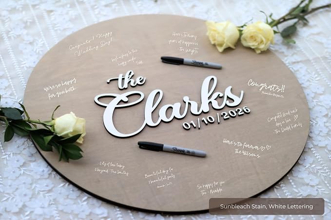 Personalized Round Guest Book Alternative Sign, Unique Guest Book Sign, Custom Alternative Guest Book, Wooden Guest Book, Wedding Ceremony Guestbook Sign (Design 11) - Image 2