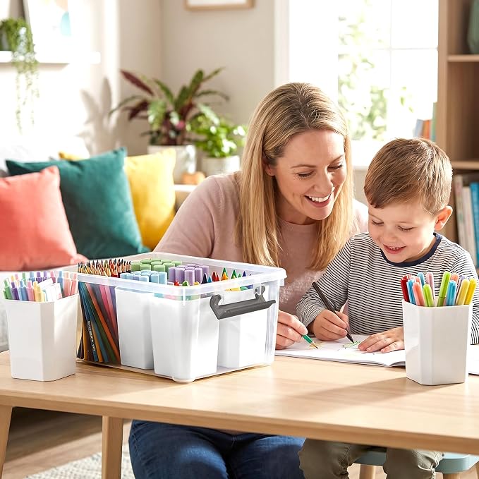 Citylife 17QT Craft Organizers and Storage bins with Lids, Marker Organizer | Clear Plastic, Art Supply Organizer for Markers, Crayons and Crafts, 6 Detachable Inserts, Versatile Stackable, No Assembly - Image 8