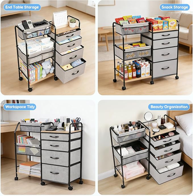 Baby Diaper Caddy Organizer Cart - 4 Tier Rolling Diaper Cart with Wheels, Baby Essentials Organizers and Storage, Mobile Utility Carts for Bedside, Crib Nursury, Bedroom, Changing Table - Image 5