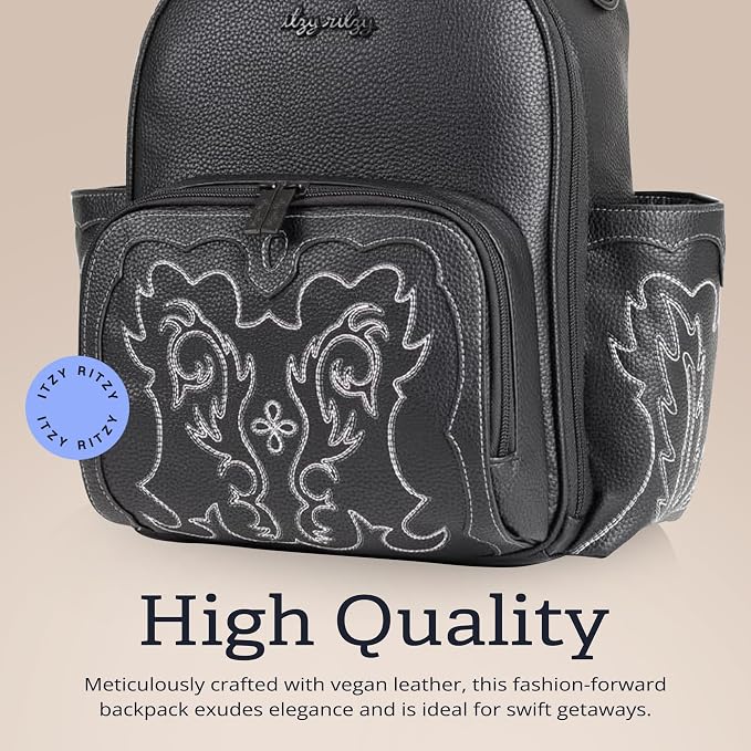 Itzy Ritzy Mini Diaper Bag Backpack - 10 Pockets w/Changing Pad (Outlaw) | Chic Mini Plus Diaper Bag with 2 Insulated Bottle Pockets, Key Lanyard, Wipeable Changing Pad, Grab-Top Handle & Rubber Feet - Image 6
