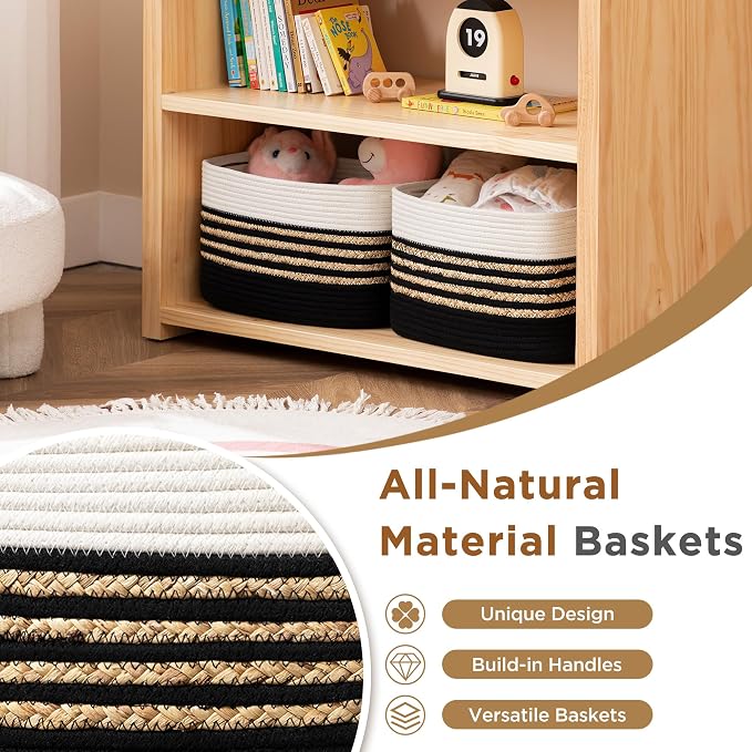 UBBCARE 4 Pack Baskets for Organizing, Woven Storage Baskets for Toys and Towel, Rectangle Cotton Rope Basket with Handles, 14''L x 8''W x9''H, Black - Image 5