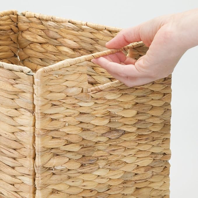 mDesign Natural Woven Hyacinth Cube Organizer Basket with Handles, Storage for Bathroom, Laundry Room Shelf or Nursery - Perfect for Cubby Storage Units - Hold Blankets and Books - 4 Pack, Natural/Tan - Image 5