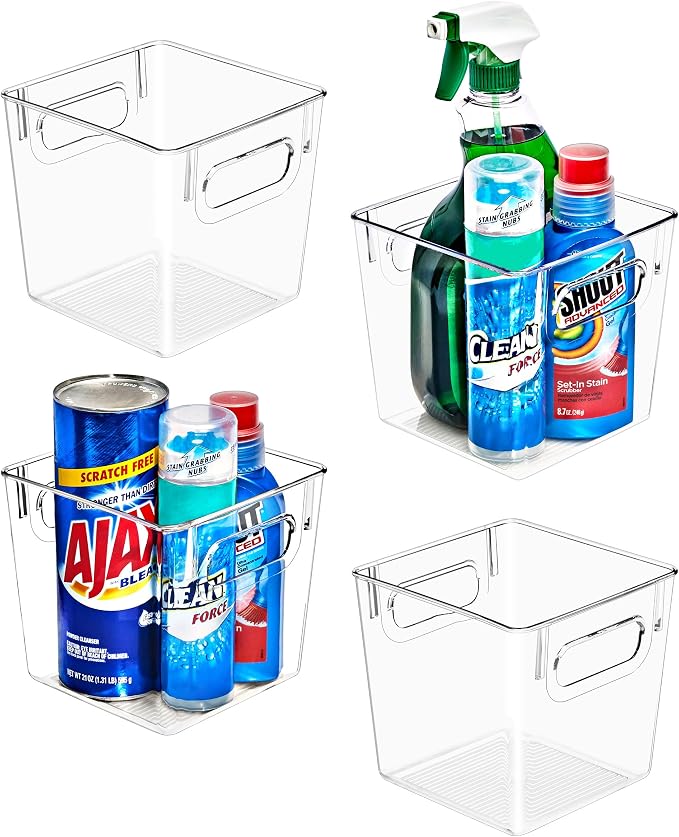 Sorbus Fridge Organizers and Storage, Clear Plastic Bins (Small, 4 Pack) | Handled containers keep crafts, clothing and household supplies sorted across pantries, cabinets, refrigerators and closets. by Sorbus