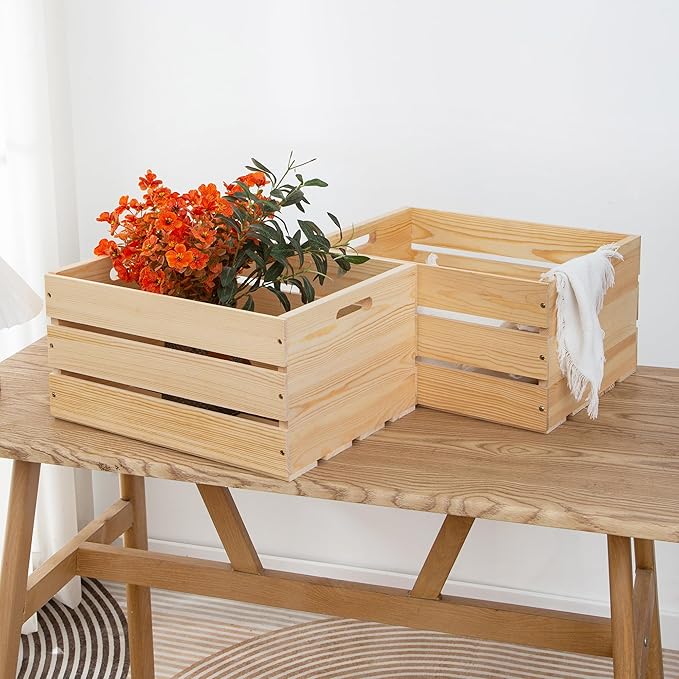 3 Pieces Large Pine Wood Crates For Storage, Unfinished Natural Wooden Crates, 17" x 13" x 8.9" Each, Holds Up to 50 Pounds - Image 7