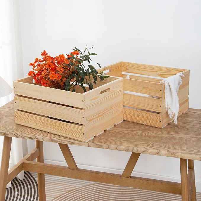 1 Piece Large Pine Wood Crates For Storage, Unfinished Wooden Crates | The Wooden Storage Crates Are Made Of Solid Wood, Wide Range Of Uses ,For DIY - Image 7