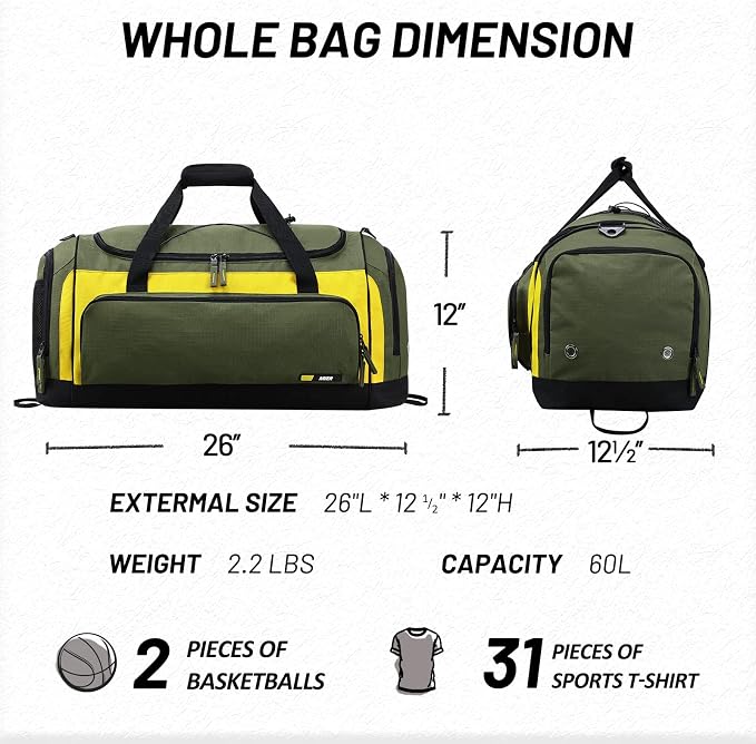 MIER Large Gym Bag for Men 60L Duffel Bag with Shoe Compartment | Lightweight & Durable Sports Duffles; Suited for Workout Fitness Travel Weekender; Water Resistant; Adjustable Shoulder Strap - Image 6