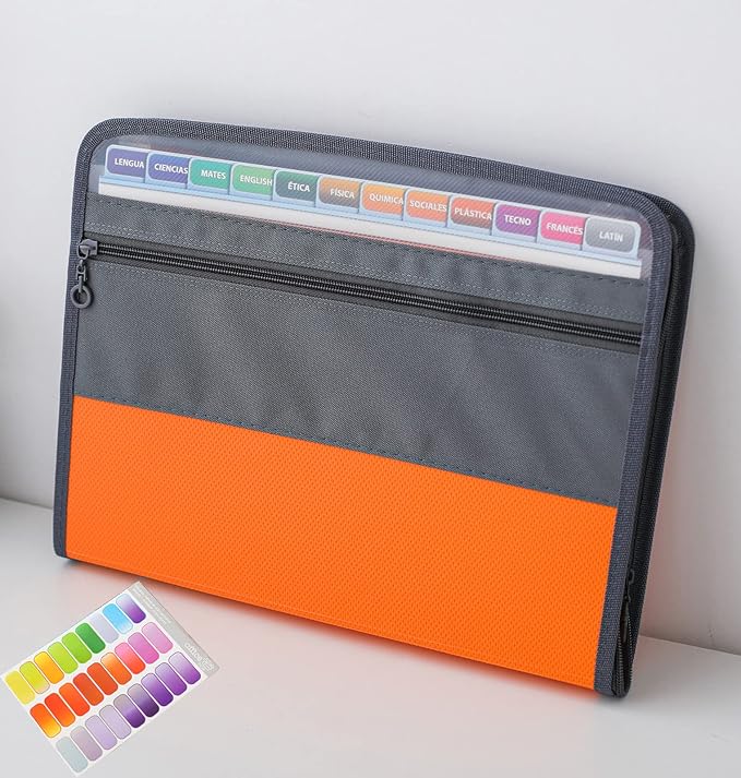 NAFY Expanding File Folder, 13 Pockets Document Organizer with Zipper, A4 Letter Size Portable Accordion Expanding File Folders with 27pcs Multicolor Labels for Home Office School Supplies (Orange) by Nafy