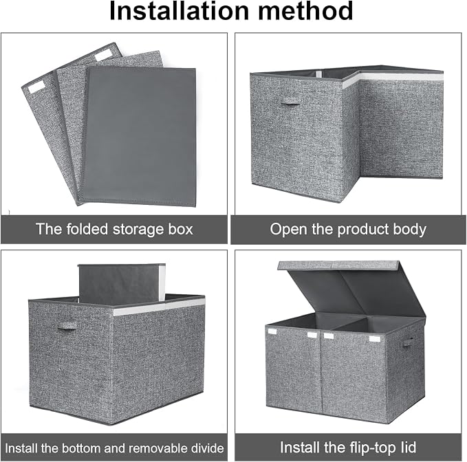 122L Large Toy Box Chest Storage with Lid, Collapsible Kid Toy Storage | Toy Chest with with Removable Divider for Kids, Boys, Girls, Nursery, Living Room, Bedroom, 26"x17" x17" (Linen Gray) - Image 7